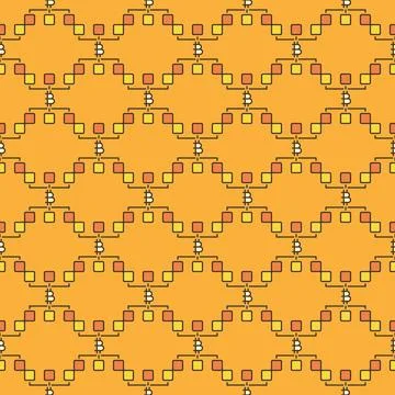Decentralized Cryptocurrency Bitcoin vector Crypto colored seamless pattern Stock Illustration