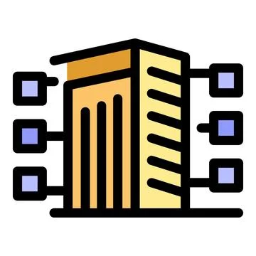 Decentralized datacenter connecting servers to central building 스톡 일러스트