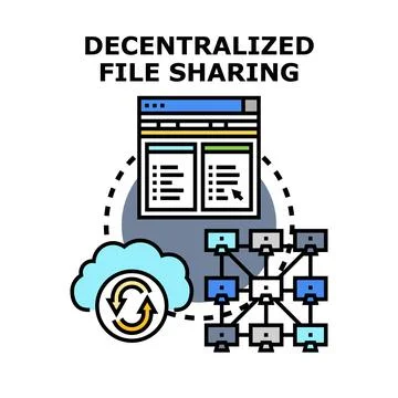 Decentralized file sharing technology connecting global network Stock Illustration