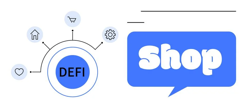 Decentralized Finance and E-commerce Integration with Symbolic Elements Illustrazione stock