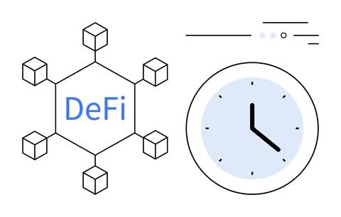 Decentralized Finance Concept with Blockchain Network and Clock Indicating .. Stock Illustration