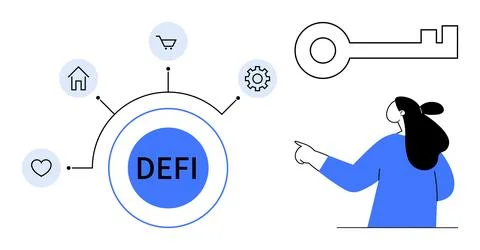 Decentralized Finance Concept with Key Elements and User Interaction イラスト素材