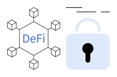 Decentralized Finance Concept with Network Nodes and Security Lock Symbol H.. 库存插图