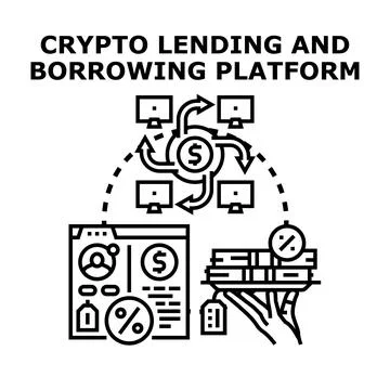 Decentralized finance crypto lending borrowing platform Stock Illustration