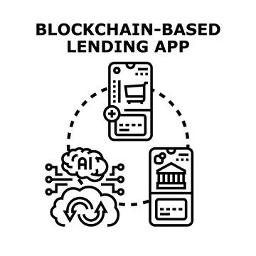 Decentralized finance lending app using blockchain technology Stock Illustration