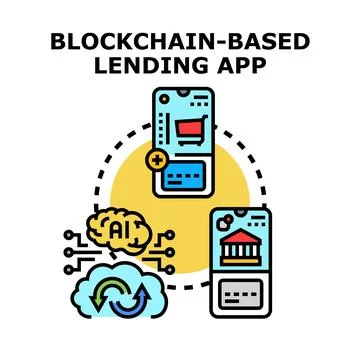 Decentralized finance lending app using blockchain technology Stock Illustration