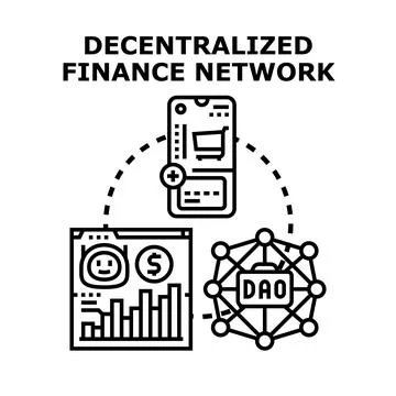 Decentralized finance network illustration representing blockchain technology Stock Illustration