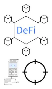 Decentralized Finance network represented with blockchain nodes, payment term Illustrazione stock