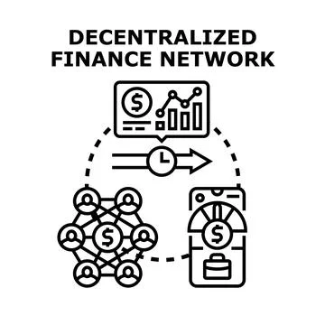 Decentralized finance network technology providing digital transaction servic Stock Illustration