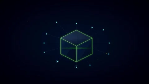 Decentralized Finance Smart Contract Block with Luminous Green Edges and Cy.. Stock Footage 345775405