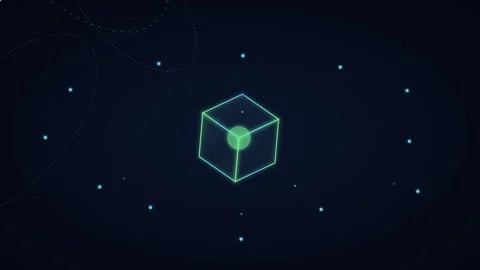 Decentralized Finance Smart Contract Block with Luminous Green Edges and Cy.. Stock Footage 345775407