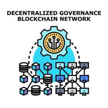 Decentralized governance blockchain network managing data processing Stockillustratie