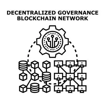 Decentralized governance blockchain network managing data processing Stockillustratie
