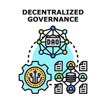 Decentralized governance system managing blockchain technology and dao Stock Illustration