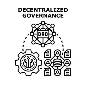 Decentralized governance system managing blockchain technology and dao Stock Illustration