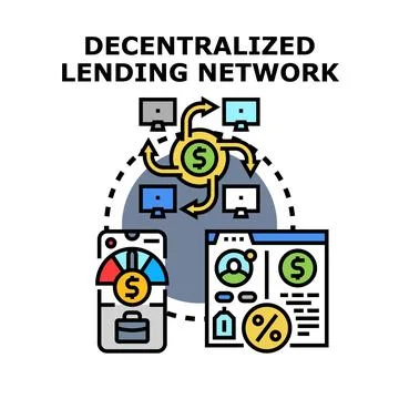 Decentralized lending network concept connecting digital financial services Stock Illustration