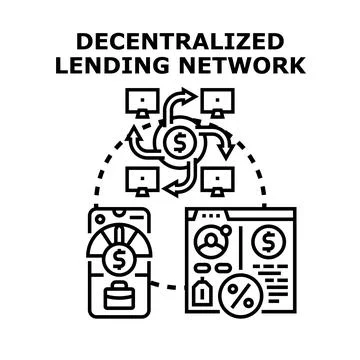 Decentralized lending network concept connecting digital financial services Stock Illustration