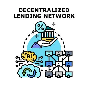 Decentralized lending network providing financial distributed peer to peer .. Ilustração Stock
