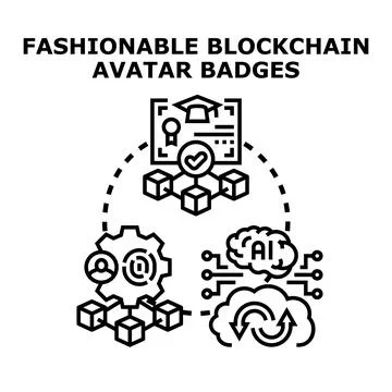 Decentralized network connecting ai, cloud, and digital badges Stock Illustration