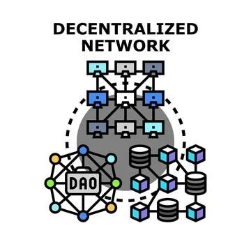 Decentralized network connecting blockchain smart contracts and data storage Illustrazione stock