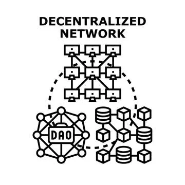 Decentralized network connecting blockchain smart contracts and data storage Stock Illustration