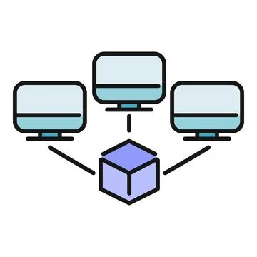 Decentralized network connecting computers with a blockchain node Illustration