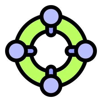 Decentralized network connecting four nodes representing collaborative work Stock Illustration