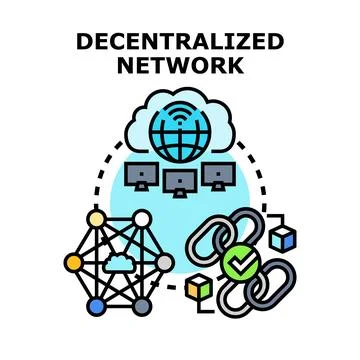 Decentralized network connecting global computers with blockchain technology Illustration