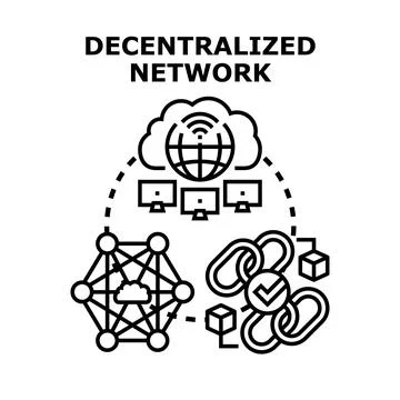 Decentralized network connecting global computers with blockchain technology Stock Illustration