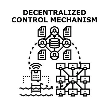 Decentralized network control mechanism and blockchain concept Stock Illustration