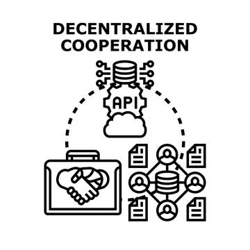 Decentralized network cooperating in business and technology Stockillustratie