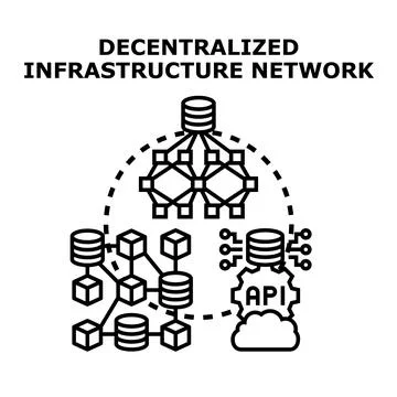 Decentralized network infrastructure connecting data servers and nodes Stock Illustration