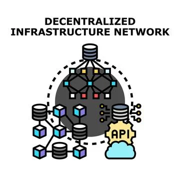Decentralized network infrastructure connecting data servers and nodes Stock Illustration