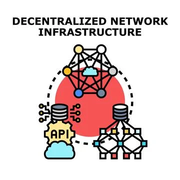 Decentralized network infrastructure technology delivering data and cloud c.. Illustrazione stock