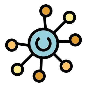 Decentralized network showing power button connecting nodes Ilustración de archivo