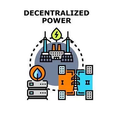 Decentralized power energy system network transmitting electricity Stock Illustration