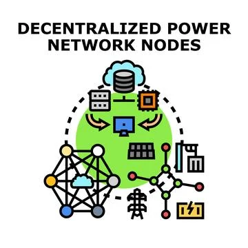 Decentralized power network nodes connecting energy grids Ilustração Stock