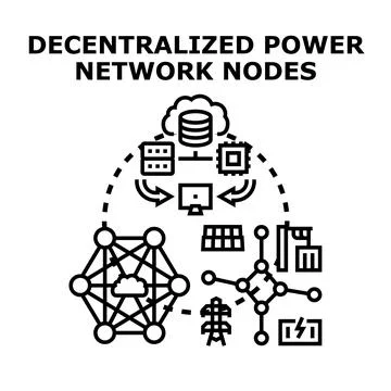 Decentralized power network nodes connecting energy grids 库存插图