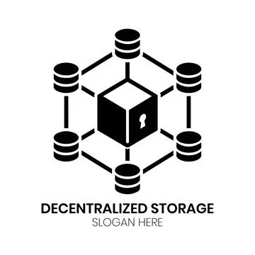 Decentralized Storage Logo Design with Blockchain Node Network 스톡 일러스트