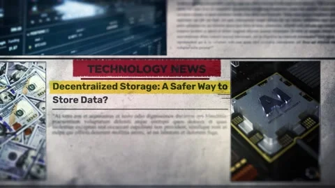 Decentralized Storage A Safer Way to Store Data Headline Title on Newspaper Stock Footage 317055034