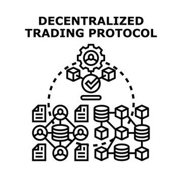 Decentralized trading protocol network connecting users and data Stock Illustration