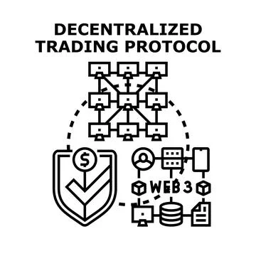Decentralized trading protocol network securing crypto transactions Stock Illustration