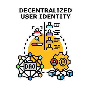 Decentralized user identity management concept using blockchain and dao Stock Illustration