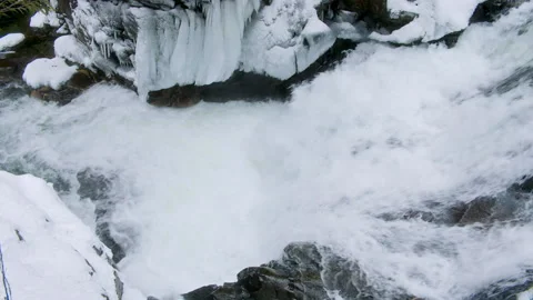 Deception Falls Roadside Waterfall in Washington State Winter Stock Footage 304963817