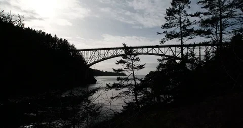 Deception Pass Bridge silhouette EW 2 Stock Footage 125565363