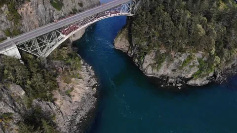 Deception Pass, Washington - Bridge and Bay Aerial Shots Stock Footage 131065828