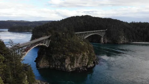 Deception Pass, Washington - Bridge and Bay Aerial Shots Stock Footage 131130887