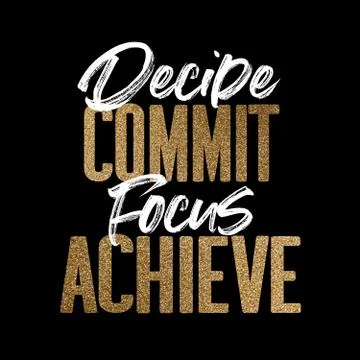 Decide commit focus achieve, gold and white inspirational motivation quote 스톡 일러스트