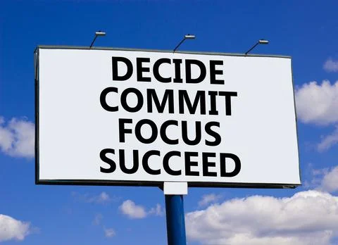 Decide commit focus succeed symbol. Concept word Decide Commit Focus Succee.. Foto stock