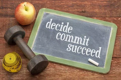 Decide, commit, succeed concept Decide, commit, succeed concept - slate bl... 스톡 사진